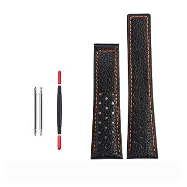 Imagem de SOMKB Pulseira de relógio de couro de bezerro genuíno de 22 mm para TAG para pulseira HEUER MONACO CARRERA Pulseira de couro de qualidade (Cor: linha laranja preta, tamanho: 22 mm)
