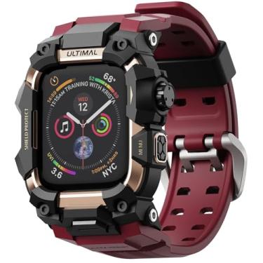Imagem de ULTIMAL Capa robusta com pulseira para Apple Watch de 45 mm, compatível com Apple Watch séries 9/8/7 de 45 mm, capa masculina à prova de choque para Apple Watch Series 9/8/7 de 45 mm, vermelha