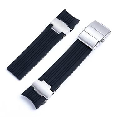 Imagem de HSPTR 22 x 20 mm DIVER and MARINE Pulseira de relógio de pulso de borracha de silicone macio impermeável para Ulysse Nardin fivela dobrável (conjunto preto prata)