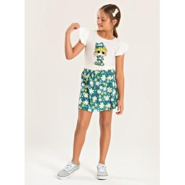Imagem de Conjunto Verão Menina Natural Blusa com Babado e Saia Boneca Florida, 