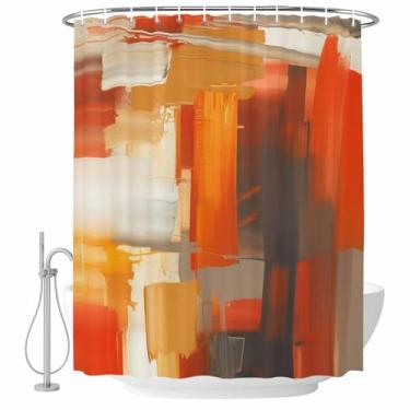 Imagem de Brunt Cortina de Chuveiro Laranja Pintura a Óleo Abstrata Graffiti Arte Moderna Conjunto de Cortinas de Chuveiro Tecido Impermeável Cortina de Banho para Banheiro Decoração de Banheira Acessórios de