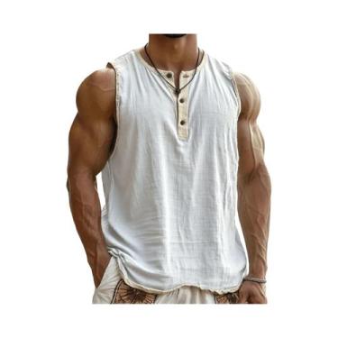 Imagem de Camiseta Regata Masculina Leve E Respirável Com Gola Henley Para Verão