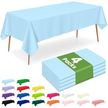 Imagem de LANLISA Pacote com 4 toalhas de mesa de plástico azul claro, toalha de mesa retangular de 137 x 272 cm descartável, festa de Páscoa, toalhas de mesa decorativas, capa de plástico azul bebê