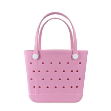 Imagem de Hixulam Bolsa de praia de borracha extragrande, lavável, resistente à umidade, durável, com orifício aberto, itens essenciais para férias na praia, rosa, Large