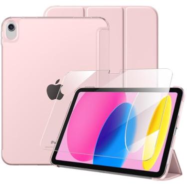 Imagem de Massten Capa para iPad (A16) 11ª geração 28 cm 2025 com protetor de tela, capa para iPad 10.9 polegadas 2022 linda fina rígida translúcida traseira totalmente protetora com três dobras, rosa