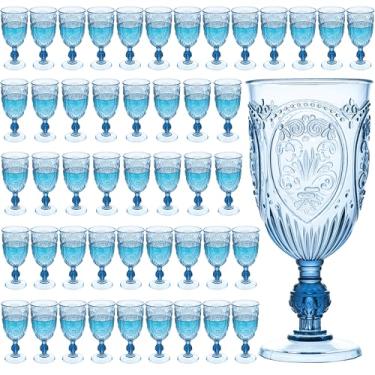 Imagem de Copos de vinho de plástico, 48 peças, taças de plástico, 212 g, colorido, retrô, em relevo, copos de coquetel vintage, copos de água para casamento, suprimentos de festa para grandes eventos