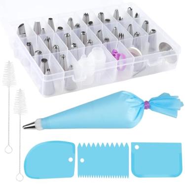Imagem de LLMSIX Conjunto de 42 sacos de confeitar e pontas com caixa organizadora, kit de decoração de bolo com 36 pontas numeradas, 3 raspadores de bolo, ponta de cobertura para cobertura de cupcakes