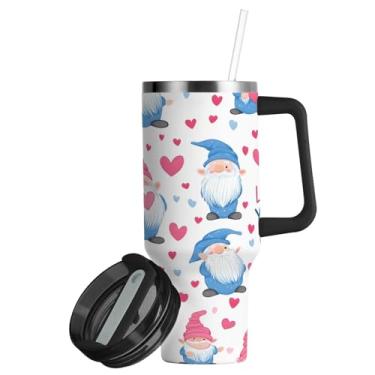 Imagem de ATTX Copo de Dia dos Namorados de 850 g com alça, copo de aço inoxidável a vácuo de parede dupla com palha, caneca de café de viagem isolada #255