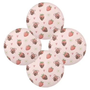 Imagem de Wassud Jogo americano conjunto de 4 tapetes de mesa redondos com margaridas de chocolate de morango para cozinha e jantar, laváveis e resistentes ao calor, decoração de mesa 39 cm