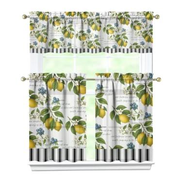 Imagem de Nojuikm Conjunto de 3 peças de cortinas e sanefas de cozinha de limão, decoração de janela pequena, design de cortinas sobre a pia para cozinha, quarto, lavanderia, decoração de casa 70 x 91 cm