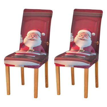 Imagem de SEHANY Conjunto de 4 capas de cadeira de gnomo de Papai Noel para sala de jantar, elástico, removível e lavável, para cozinha, hotel, festa, decoração de Natal