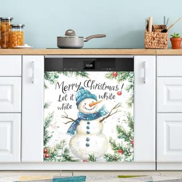 Imagem de xigua Linda capa magnética de boneco de neve de Natal, adesivos magnéticos decorativos antiarranhões para painel de geladeira e lava-louças, decoração personalizada de cozinha doméstica 58 x 66 cm