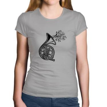 Imagem de Baby Look Algodão Trompa Notas Musicais - Foca na Moda, Cinza, M