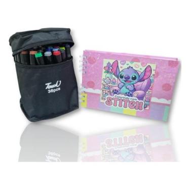 Imagem de Kit Livrinho De Pintar Desenhos Stitch+ 36 Canetinhas Ponta Dupla Colo