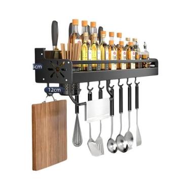 Imagem de Prateleira De Cozinha De Metal Preto De Grande Capacidade, Montada Na 