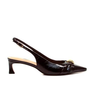 Imagem de Slingback Couro Preto Salto Baixo Cecconello 2639011-5, Preto, 38
