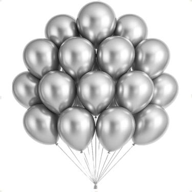 Imagem de Kit 50 Un Balão Metalizado N° 10 Decoração Festa Aniversário Evento Comemoração (Prata)
