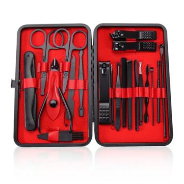 Imagem de Conjunto profissional de manicure e pedicure - Ferramentas de cuidado de unhas de aço inoxidável com estojo de viagem de couro de luxo (20 peças, preto)