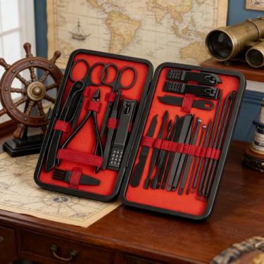 Imagem de Conjunto de 24 cortadores de unha, conjunto de manicure e kit de pedicure, cortadores de unhas e unhas de aço inoxidável, ferramentas profissionais de cuidados com unhas com estojo de viagem luxuoso