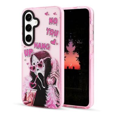 Imagem de Yebowe Capa para Samsung Galaxy S24 FE, design de caveira de esqueleto de terror com cara de fantasma fofo, capa protetora de desenho animado engraçado estética para mulheres e meninas, rosa