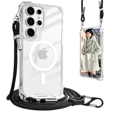 Imagem de UnnFiko Capa transparente para Samsung Galaxy S23 Ultra, compatível com Magsafe, capa transversal para celular com alça de ombro, proteção contra quedas, capa magnética para celular para Samsung