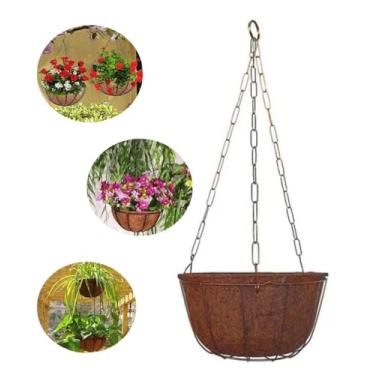 Imagem de Cuia Vaso Suspenso com Suporte em Metal, Fibra Natural de Coco, Dourado, 23cm Diâmetro, Corrente 43cm