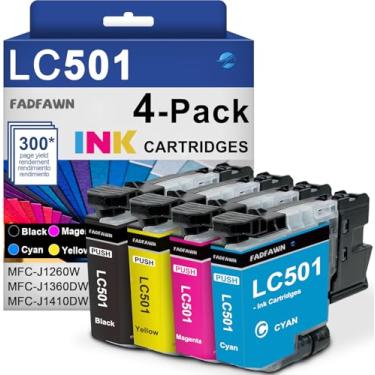 Imagem de LC5014PK Pacote com 4 cartuchos de tinta LC501 LC501 preto, ciano, magenta e amarelo - Substituição para impressora Brother MFC-J1260DW MFC-J1360DW MFC-J1410DW