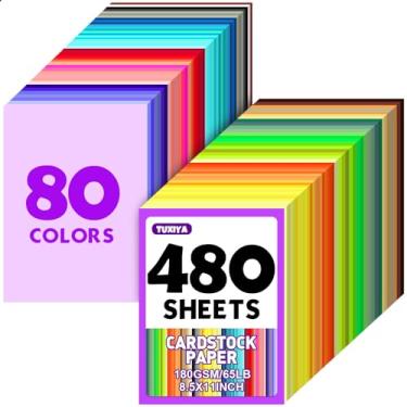 Imagem de 480 folhas de papelão colorido de 21,6 x 28 cm, 80 cores sortidas, papel para impressão, confecção de cartões, artesanato faça você mesmo, material escolar infantil, decorações de festa (180 g/m²)