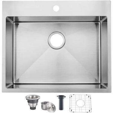 Imagem de Ufaucet Pia de cozinha Drop In 63 x 55 cm, montagem superior de níquel escovado RV lavanderia utilitário montagem superior aço inoxidável calibre 16 tigela única pequena pia de lavanderia de cozinha