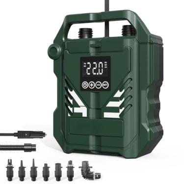 Imagem de Bomba de Stand-up Paddle Alta Pressão 22PSI Portátil Compressor Ar Elétrico para Carro 12V com Função Desligamento Automático 3 Modos Trabalho 7 Bicos Barco Inflável Caiaque Piscina Suporte à Inflação