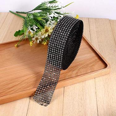 Imagem de Generic Fita de Malha de Diamante de Strass Brilhante de 8 Fileiras para Castiçais Empenados para Festa de Casamento, Rolo de Guarnição de 10 Jardas Prata (Preto)