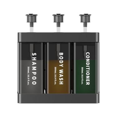 Imagem de Zerodis Dispensador de Chuveiro Com 3 Câmaras Sem Furadeira, Dispensador de Shampoo e Condicionador Montado na Parede, Shampoo, Condicionador, Sabonete Líquido para Banheiro, Cozinha, (Cinza Escuro)