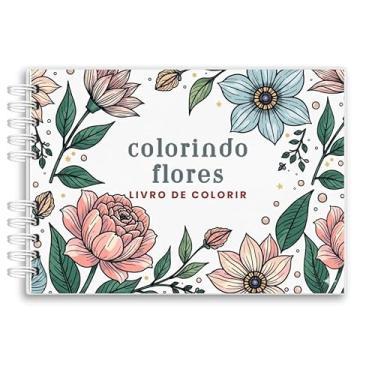 Imagem de Livro De Colorir Colorindo Flores Capa Holográfica 48 Desenhos Folha Grossa Capa Dura Wire-o A5 colorindo Floral arteterapia adultos