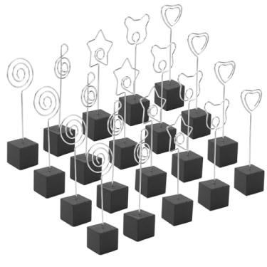 Imagem de CXRYLZ 20 peças de suportes de clipe de memorando, suportes de número de mesa, base de cubo de madeira leve com suporte de clipe jacaré, decoração rústica para cartões de nome de festa de casamento