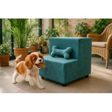 Imagem de Escadinha Pet 2 Degraus para Cachorro Pequeno e Gato, Escadinha para Sofá e Cama, Espumada com Almofada Osso, 42x30x32 cm (Tifanny)
