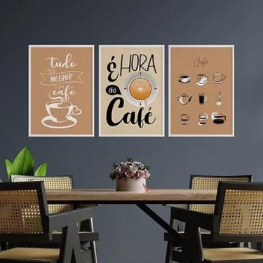 Imagem de Quadros É Hora Café Moldura Branca Com Vidro 33X24Cm 3 Peças