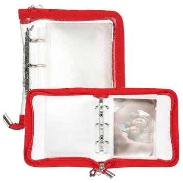 Imagem de PATIKIL Fichário A7 Photocard, 4 porta-cartões fotográficos transparentes estilo KPop, álbum coreano de cartões de fotos Kpop com 26 peças internas (52 compartimentos para cartões), vermelho