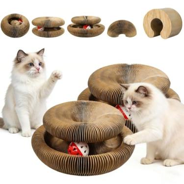 Imagem de Affiuya 2 peças de brinquedo para gatos, órgão mágico, tábua de arranhar, dobrável, reversível, sanfona, com sino esférico, para uso interno e externo, exercícios, alívio da ansiedade
