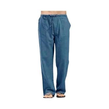 Imagem de Calças De Moletom Masculinas De Verão Em Algodão E Linho Respirável Co