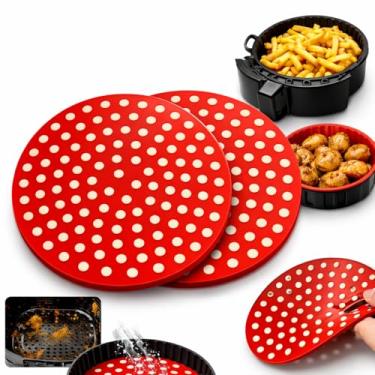 Imagem de Kit 2 Protetores de Silicone para Air Fryer Redondo Reutilizável, Antiaderente e Resistente ao Calor, Evita Sujeira, Facilita a Limpeza e Protege a Fritadeira (Vermelho)