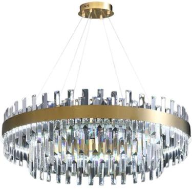 Imagem de Lustre Pendente Teto 140cm x 80cm LED 3 Cores 128 Cristais Redondo Gim