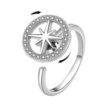 Imagem de Anel Giratório De Cobre Com Cristais Em Formato De Flor, Estrela E Lua