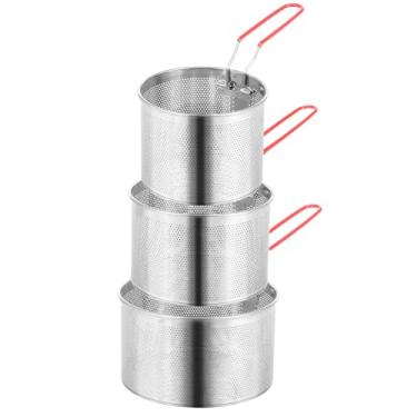 Imagem de Cesta de fritadeira de 3 peças, coador de macarrão de 13,7 cm, 15,7 cm, 18 cm, coador de macarrão de metal com alça longa removível, cesta de macarrão de aço inoxidável escorredor de cozinha para