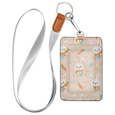 Imagem de Burbuja Porta-crachá de couro com cordão, etiqueta de identificação de coelhinho da Páscoa com 1 janela transparente para identidade e 2 compartimentos para cartão para escritório, enfermeira