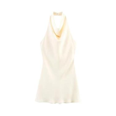 Imagem de Vestido Feminino De Verão Em Cetim De Seda Sem Costas, Simples, Elegan