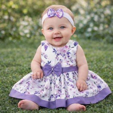 Imagem de Vestido Para Bebê Menina Ariele Luxo Algodão 02 Peças - Girassol Enxov