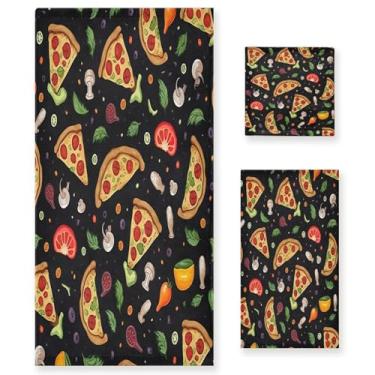 Imagem de xigua Conjunto de toalhas de banheiro com fundo de pizza, absorvente macio, toalha de banho de 3 peças, toalha de mão, toalhas decorativas para banheiro, academia, hotel, praia, piscina