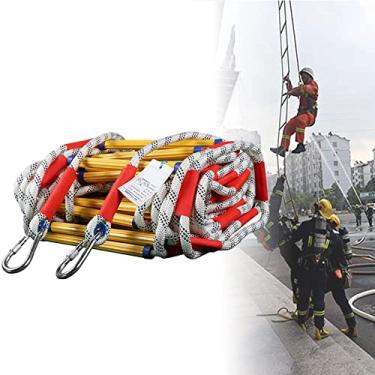 Imagem de Escada dobrável para escadas de incêndio de 10 m - compacta e leve com degraus extra largos, ideal para uso de emergência em ambientes internos/externos de 2 a 6 andares, seguro e fácil armazenamento