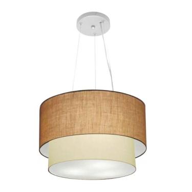 Imagem de Lustre Pendente Duplo Cilíndrico Vivare Md-4158 Cúpula Em Tecido 40x35cm - Bivolt Palha-bege 127/220v