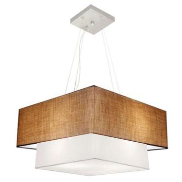 Imagem de Lustre Pendente Duplo Quadrado Vivare Md-4346 Cúpula Em Tecido 70x60cm - Bivolt Palha-branco 127/220v